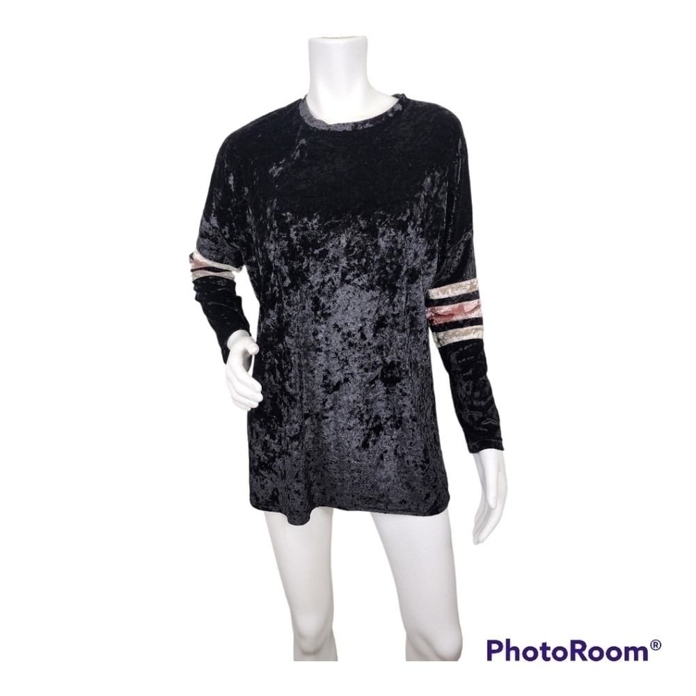POL Black Crushed Velvet Pullover Top Size M